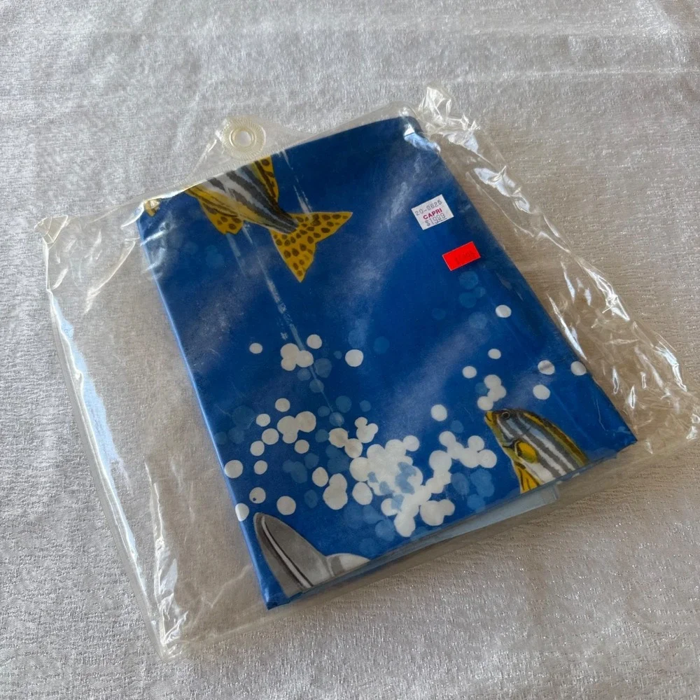 Vintage Dolphin Fish Plastic Shower Curtain Blue Ocean Bathroom Decor NOS